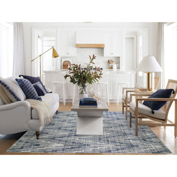 10'X10' Pure Silk And Textured Wool Square Zigzag With Graph Design Rug