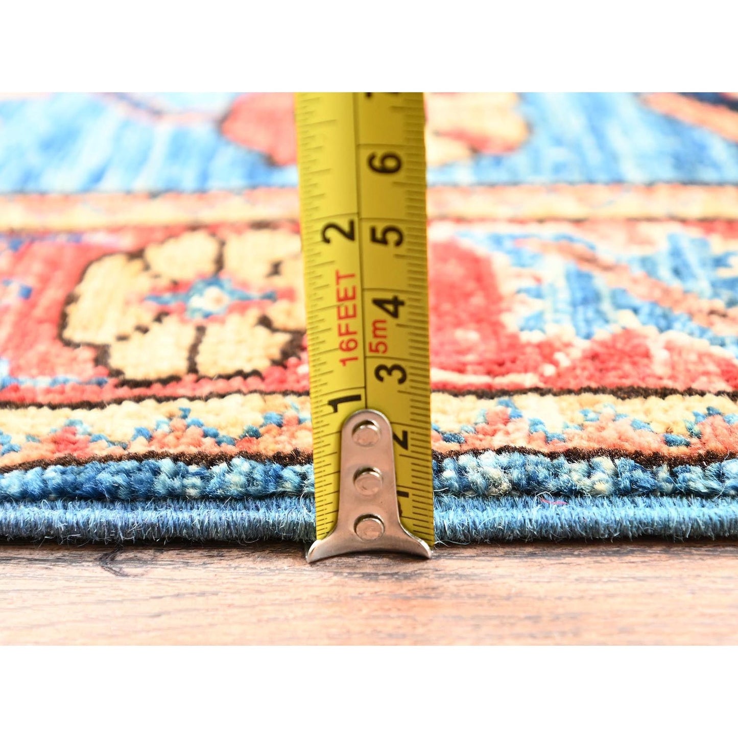 4'2"X9'7" Blue Heris All Over Design Hand Knotted Pure Wool Wide Runner Rug