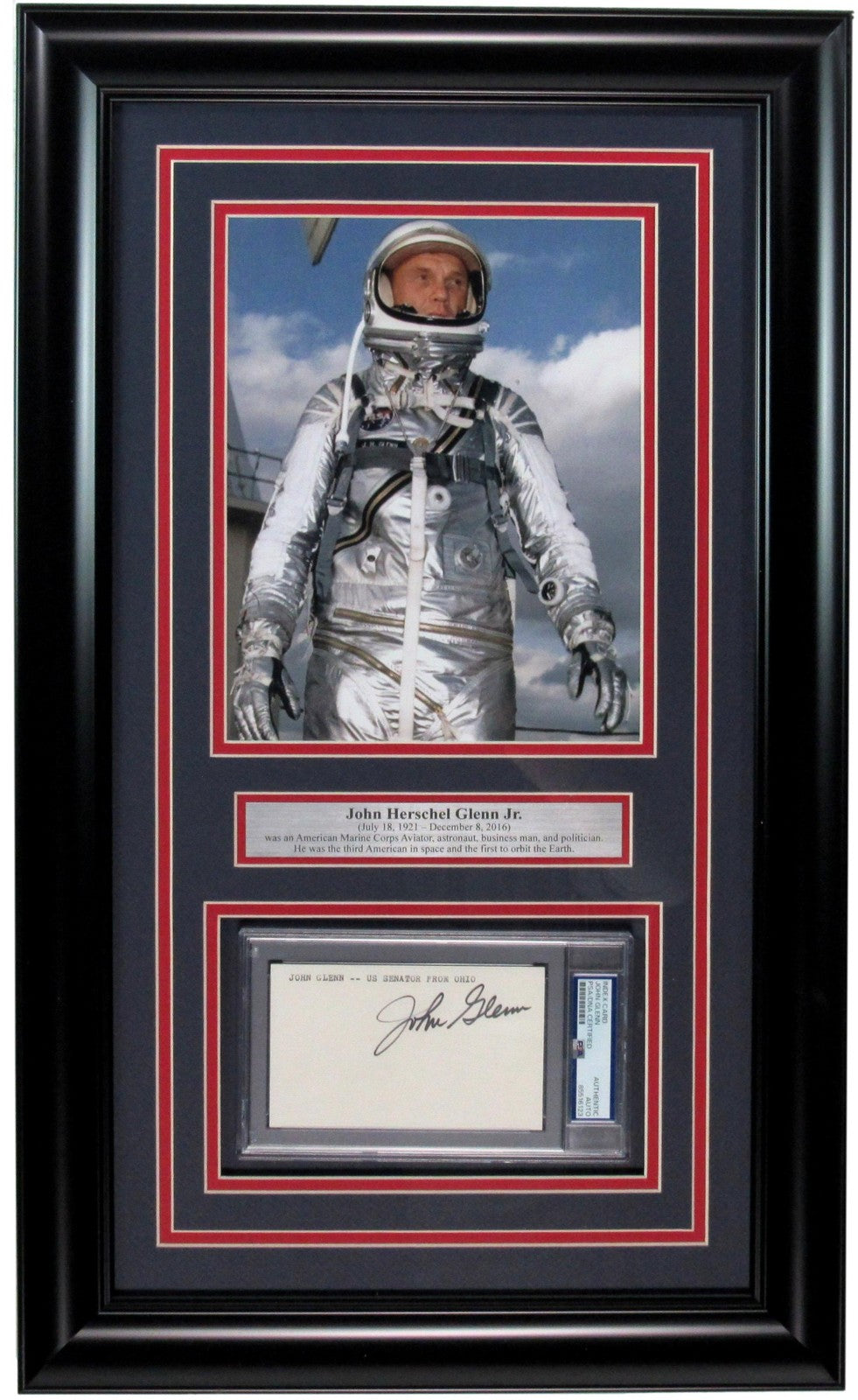 Signed 3x5 Index Card Photo Collage Framed Astronaut John Glenn PSA DNA 200895