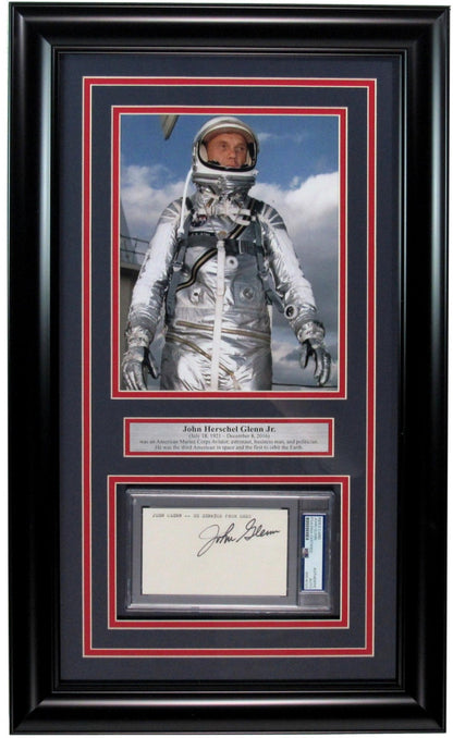 Signed 3x5 Index Card Photo Collage Framed Astronaut John Glenn PSA DNA 200895
