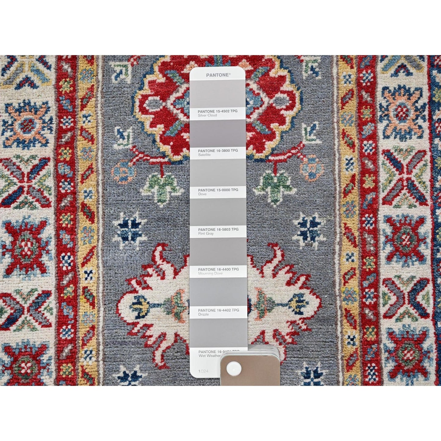 2'X6'6" Gray Kazak With Tribal Design Soft Wool Hand Knotted Runner Rug