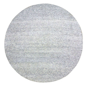 11'X11' Bright Gray Undyed Wool Grass Design Hand Knotted Round Rug