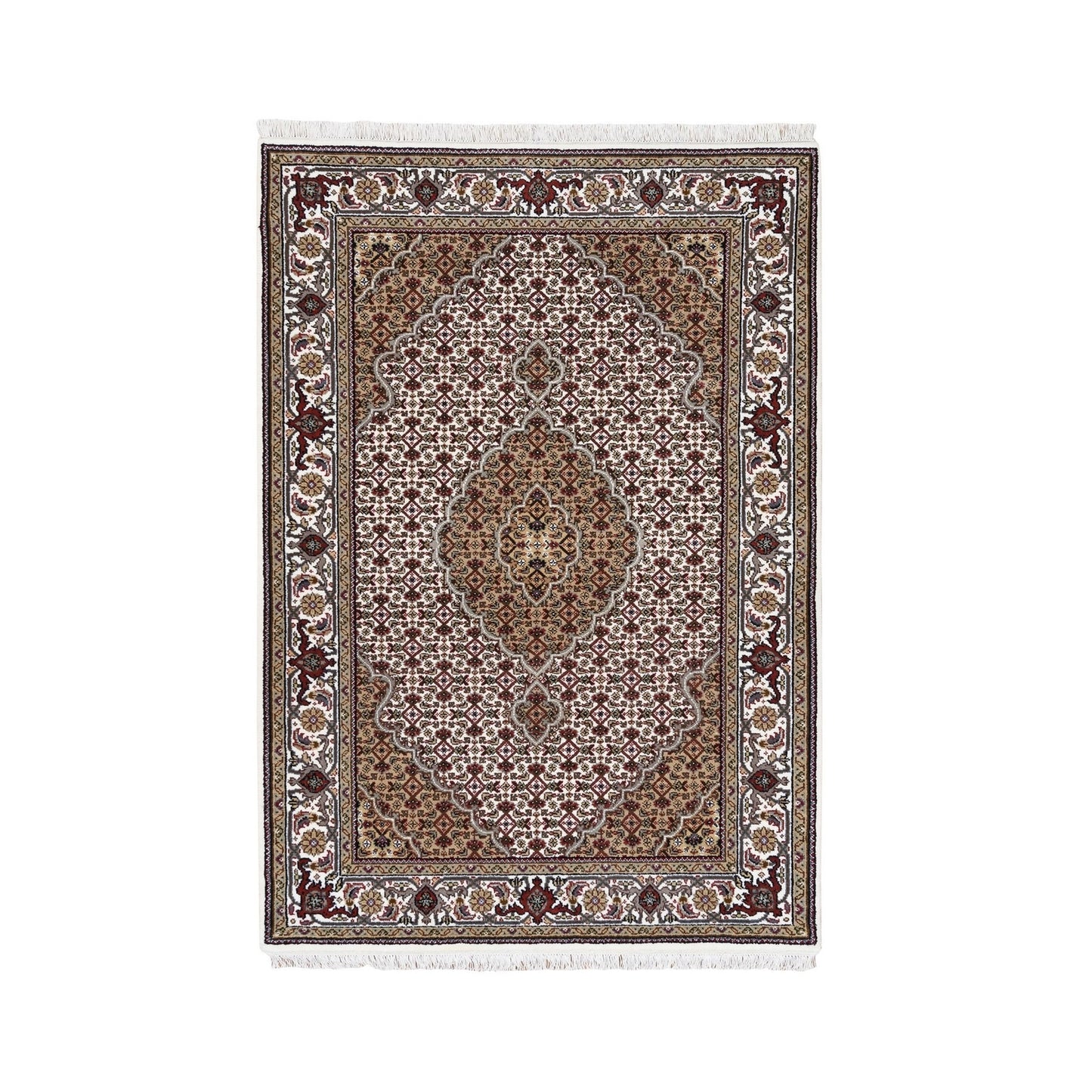 4'X6' Tebraz Mahi Fish Medallion Design Wool And Silk Handknotted Rug