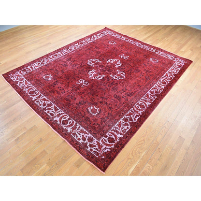 8'7"X10'8" Red Overdyed Pure Wool Zoroastrian Tebraz Hand Knotted Rug