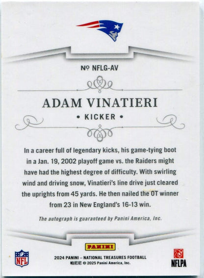 Adam Vinatieri 2024 Panini National Treasures Autographed Card #Nflg-Av 50/99