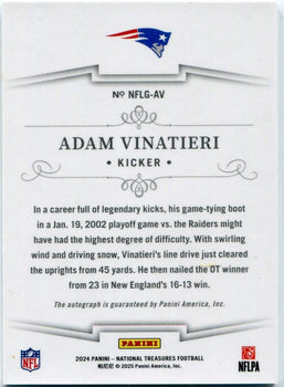 Adam Vinatieri 2024 Panini National Treasures Autographed Card #Nflg-Av 50/99