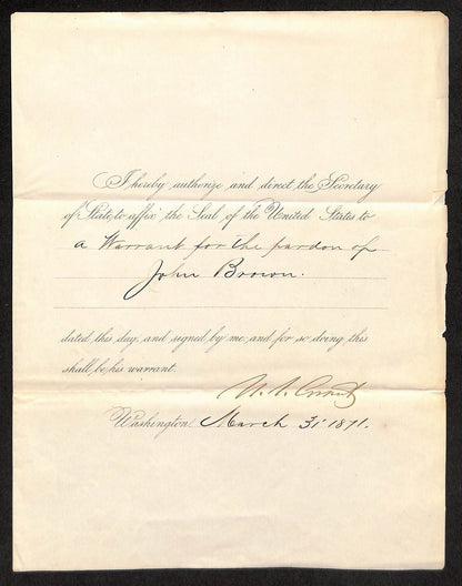 President Ulysses S. U.S. Grant Signed Pardon Letter Psa/Dna Loa 199530