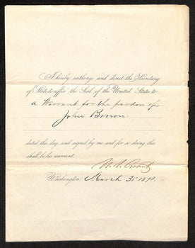 President Ulysses S. U.S. Grant Signed Pardon Letter Psa/Dna Loa 199530