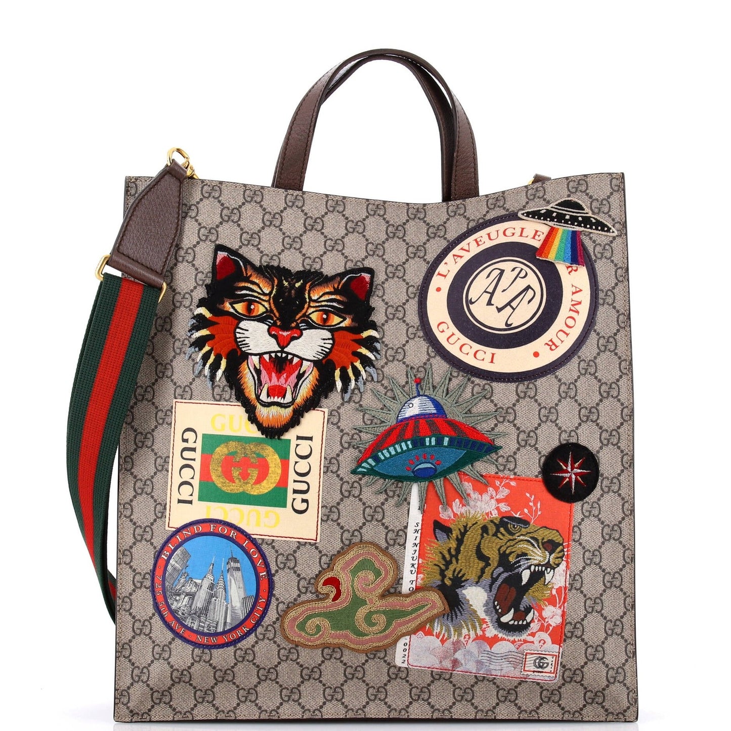Gucci Courrier Convertible Soft Open Tote Gg Coated Canvas With Applique North