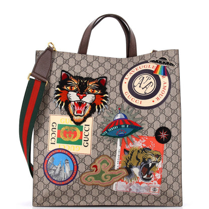Gucci Courrier Convertible Soft Open Tote Gg Coated Canvas With Applique North