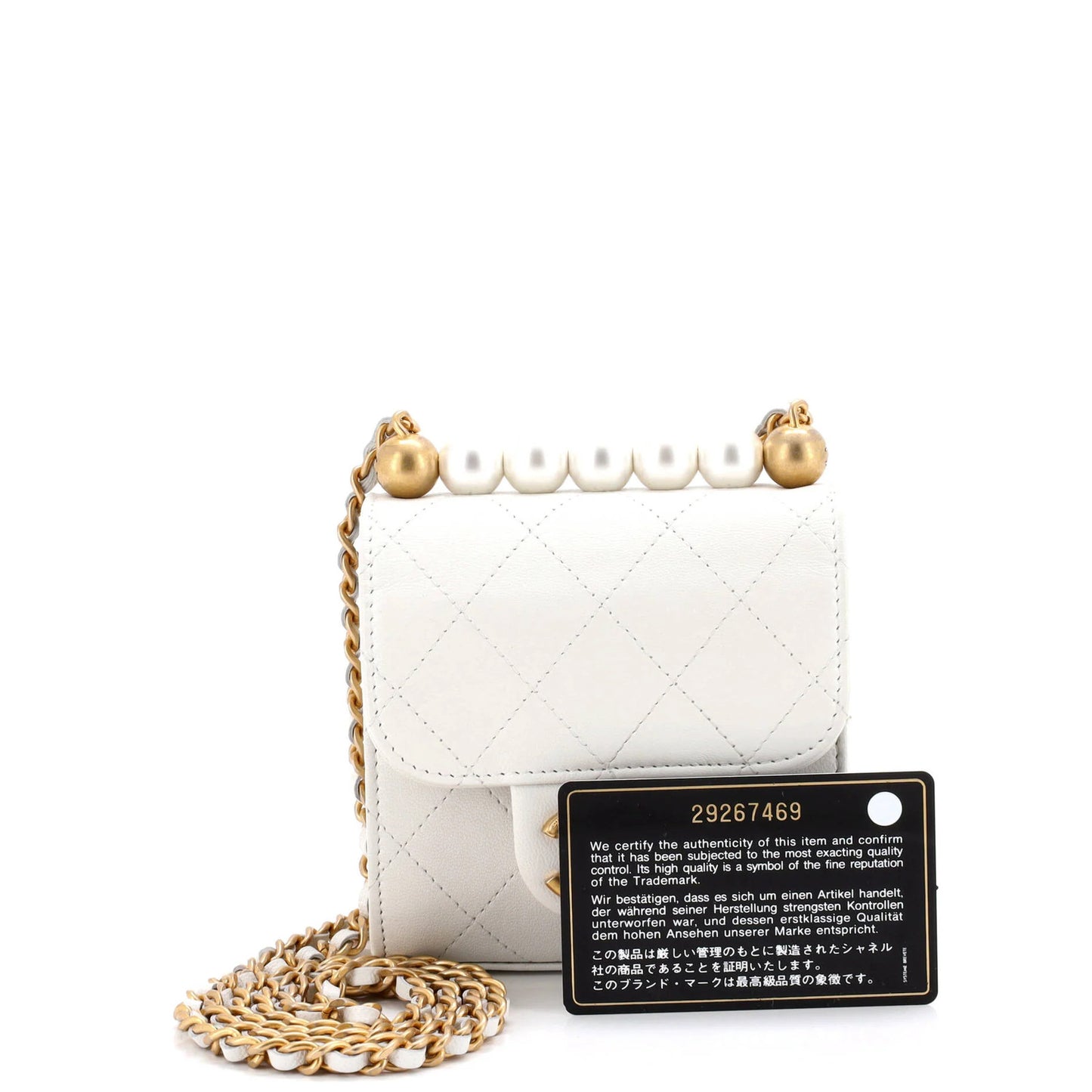 Mini Chanel Chic Pearls Flap Clutch with Chain Quilted Goatskin