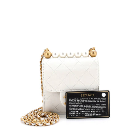Mini Chanel Chic Pearls Flap Clutch with Chain Quilted Goatskin