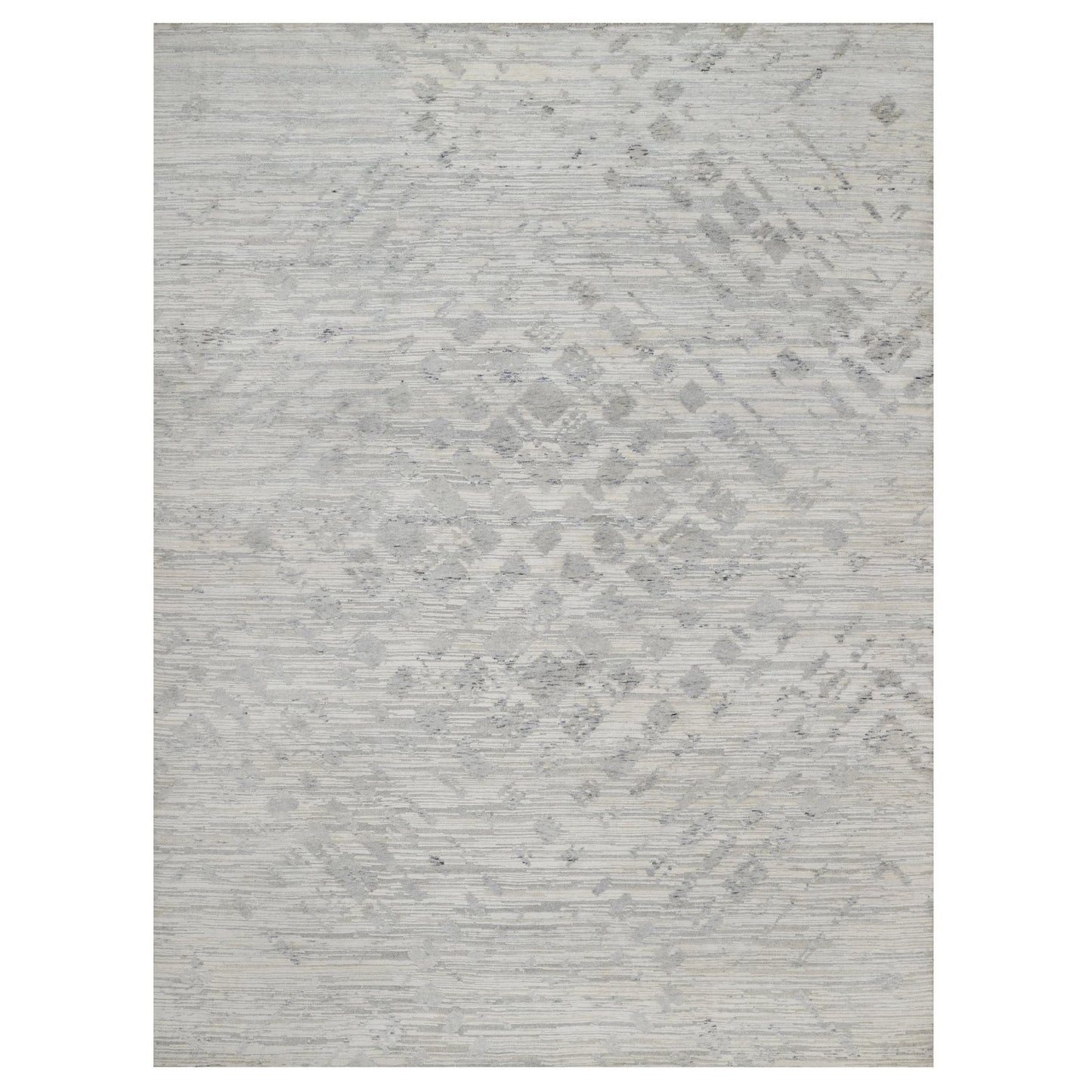 9'X12'1" Ivory Hand Knotted Modern Design Undyed Natural Wool Oriental Rug
