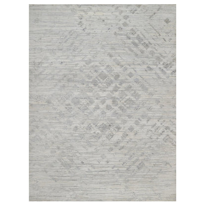 9'X12'1" Ivory Hand Knotted Modern Design Undyed Natural Wool Oriental Rug