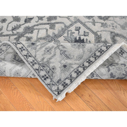 9'X12' Ash Grey Heriz Design Wool And Silk Hand Knotted Oriental Rug