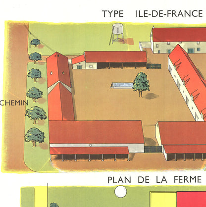 Emile Deyrolle La Ferme A Cour Fermee " Offset Lithograph Conte
