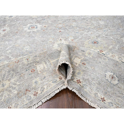 9'X11'9" Gray Antiqued Tebraz Design Zero Pile 100% Wool Hand Knotted Rug