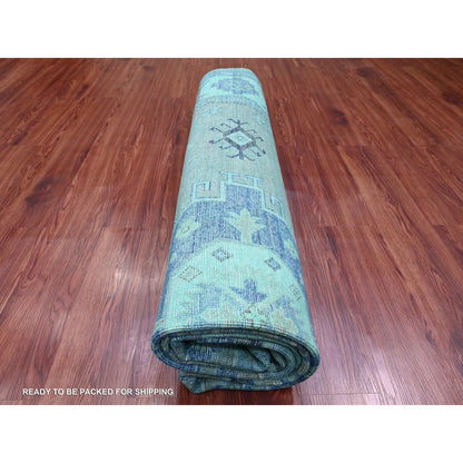 7'9"X9'6" Blue Overdyed Kazak Medallion Design Hand Knotted 100% Wool Rug