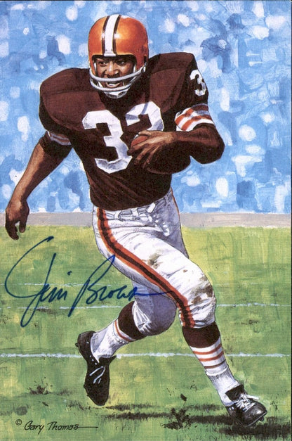 Jim Brown Browns Hof Autographed Goal Line Art Glac Postcard Jsa