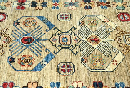 4x6 Handmade Kazak Oriental Rug Tribal Geometric Wool Design Farmhouse Style