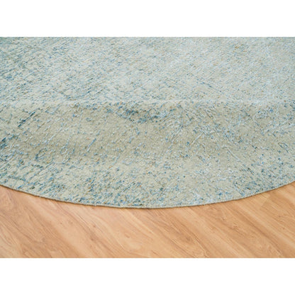 11'10"X11'10" Gray Wool And Silk Modern Jacquard Hand Loomed Round Rug