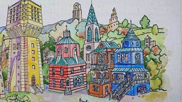 Italian Signed Canvas Watercolor Art Original Cityscape 36x26cm