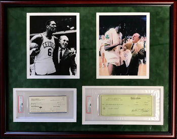 Bill Russell & Red Auerbach Autographed Framed Checks W/ Unsigned 8X10 Photos (P