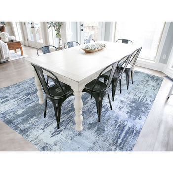 9'X12' Wool With Real Silk Abstract Design Denser Weave Hand Knotted Rug