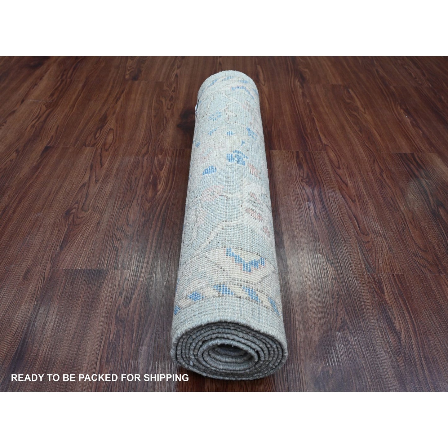 2'9"X9'7" Gray Hand Knotted Angora Oushak Vines Design Wool Runner Rug
