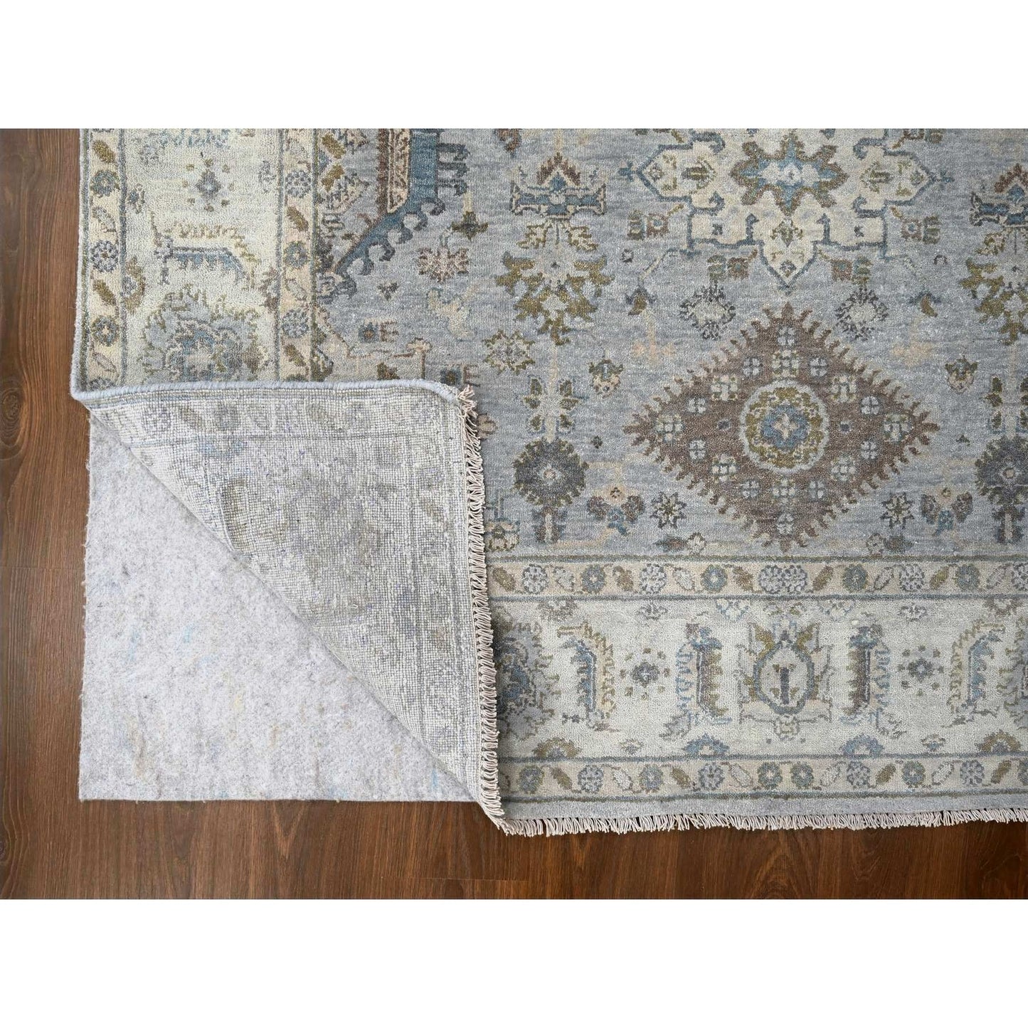 6'X9' Misty Gray, Pure Wool, Hand Knotted, Karjihooz Design Oriental Rug