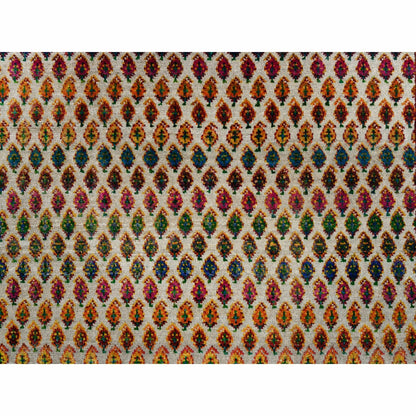 4'X10' Hand Knotted Beige Saroogh Wool And Sari Silk Wide Runner Rug