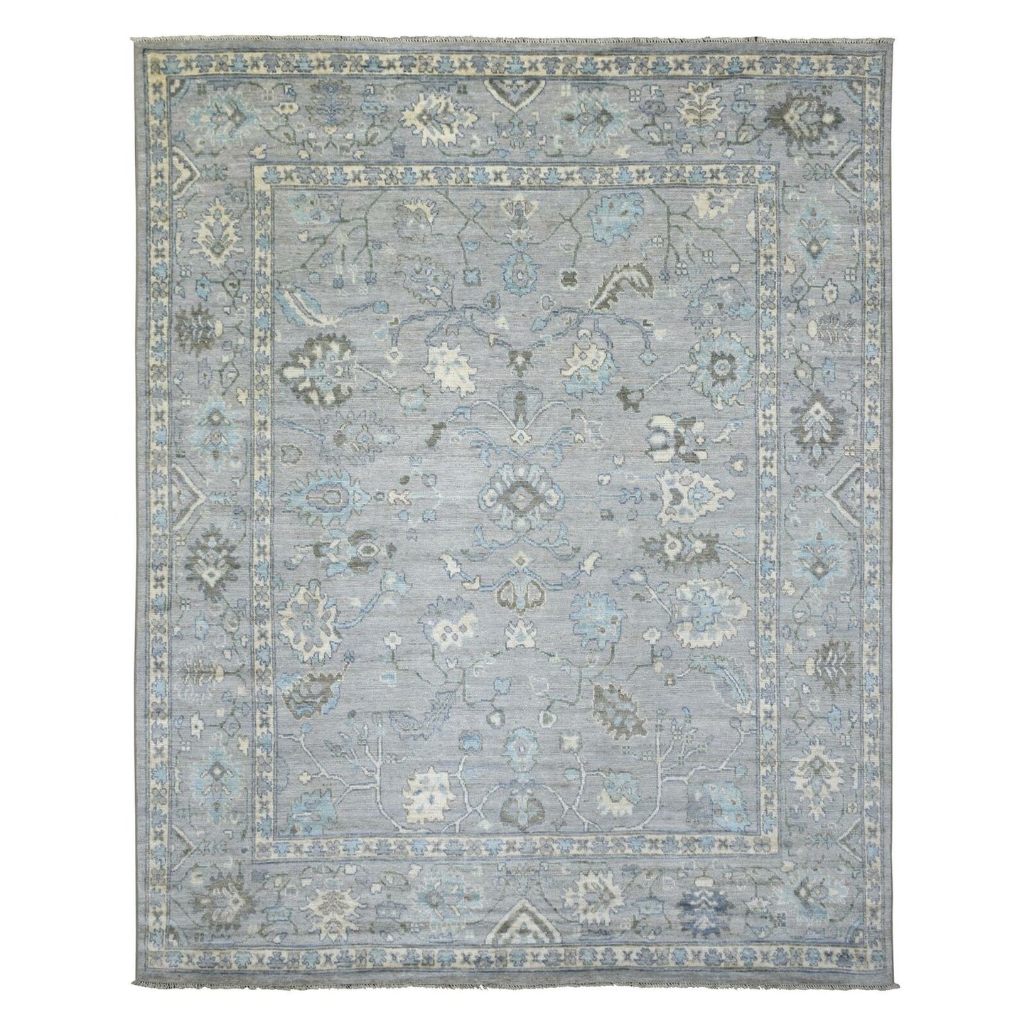 8'1"X10'4" Gray Angora Oushak All Over Motifs Wool Hand Knotted Rug