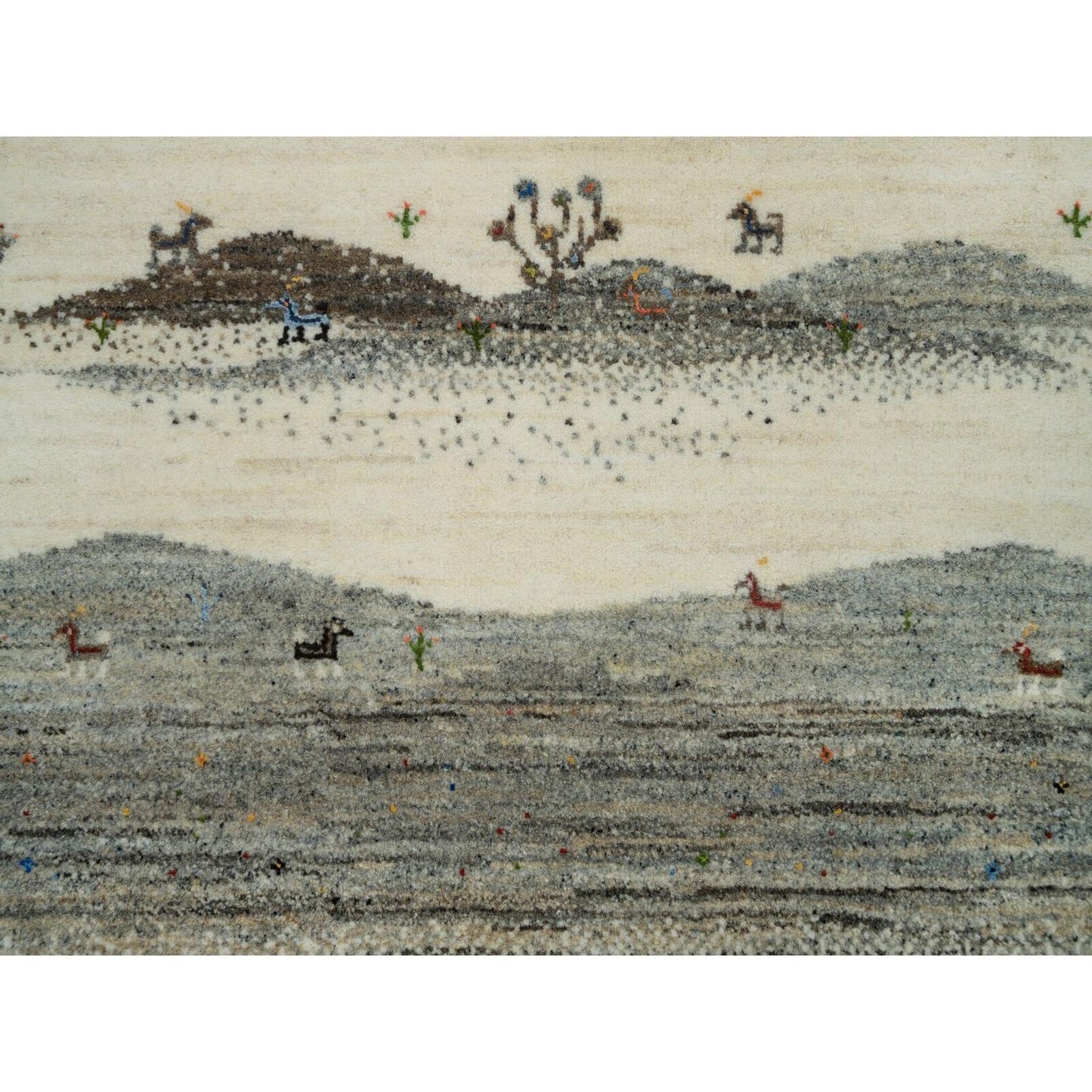2'7"X8' Linen White Wool Hand Knotted Lori Buft Modern Striae Runner Rug