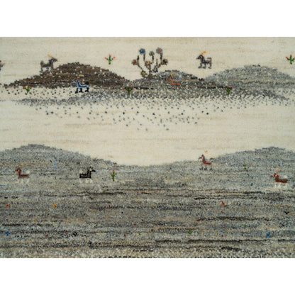 2'7"X8' Linen White Wool Hand Knotted Lori Buft Modern Striae Runner Rug