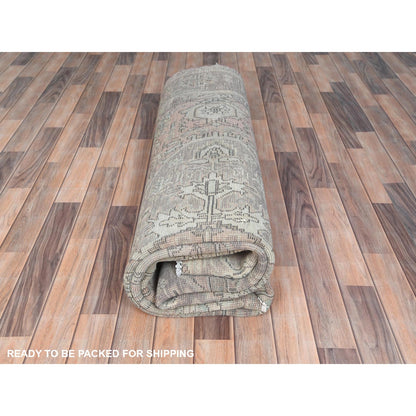 8'X10'8" Peach Color Distressed Look Old Farsian Hand Knotted Wool Rug