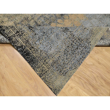 10'X14' Brown Broken And Erased Hand Knotted Silk And Wool Oriental Rug