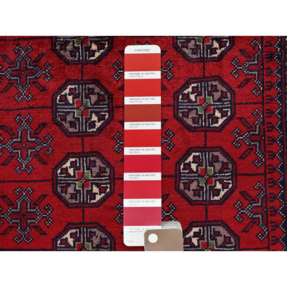 2'9"X3'10" Red Princess Bokara Geometric Design Wool Hand Knotted Mat Rug