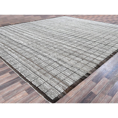 Rug 12'6"x15' White Moroccan Weave with Box Design Wool Hand Knotted XL
