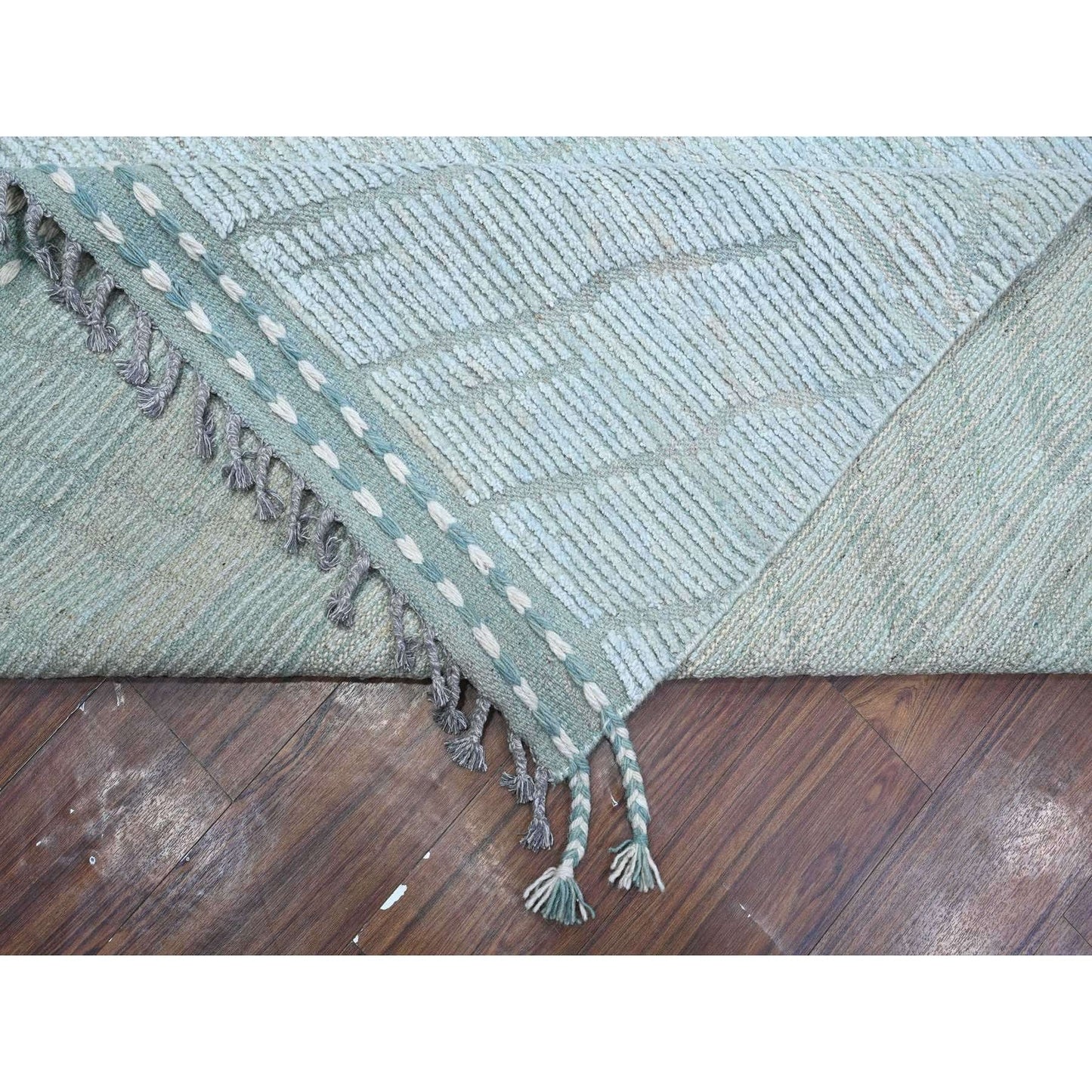 10'X14' Blue Moroccan Weave Zig Zag Design Hand Knotted Oriental Rug