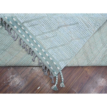 10'X14' Blue Moroccan Weave Zig Zag Design Hand Knotted Oriental Rug