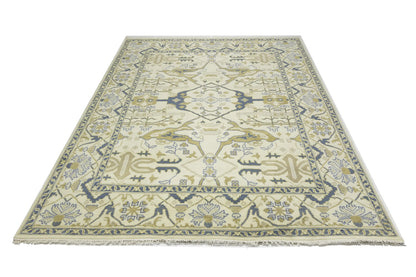 Handmade Oushak Oriental Rug Wool Carpet Floral