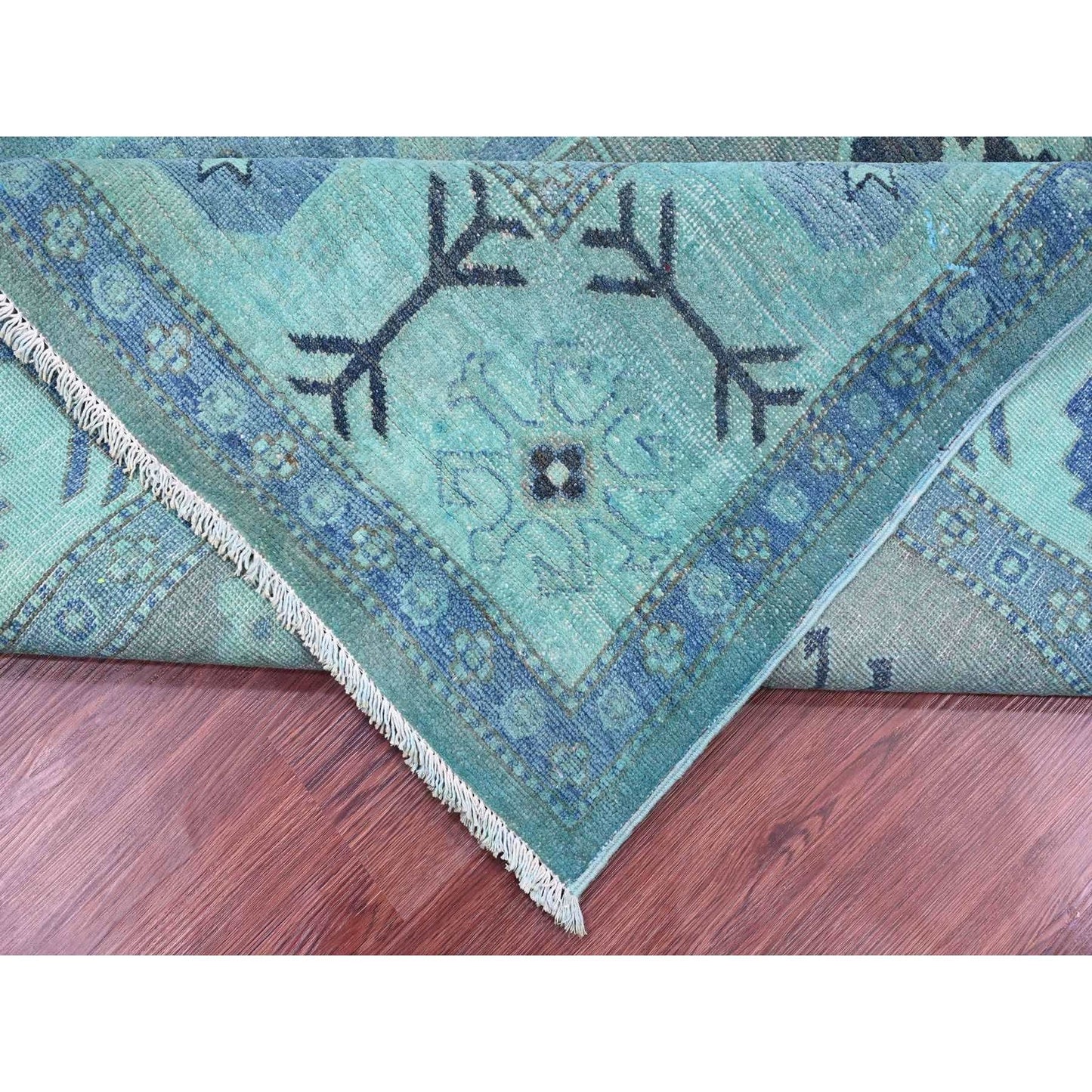 7'9"X9'6" Blue Overdyed Kazak Medallion Design Hand Knotted 100% Wool Rug