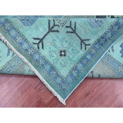 7'9"X9'6" Blue Overdyed Kazak Medallion Design Hand Knotted 100% Wool Rug