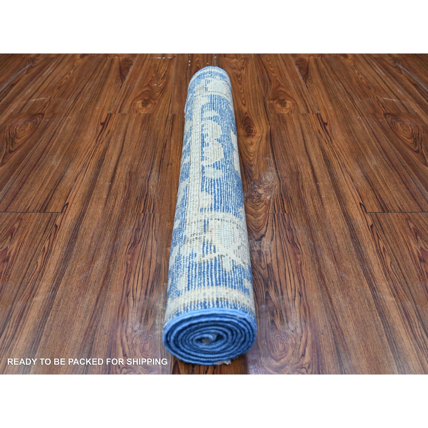 2'7"X7'10" Luxe Blue Afghan Angora Oushak Hand Knotted Wool Runner Rug