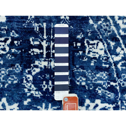 6'2"X6'2" Blue Tone On Tone Wool And Silk Round Hand Knotted Oriental Rug