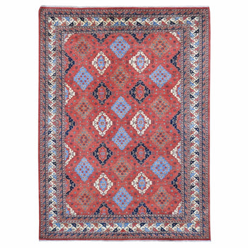 10'X14' Imperial Red Afghan Ersari Pure Wool Hand Knotted Rug