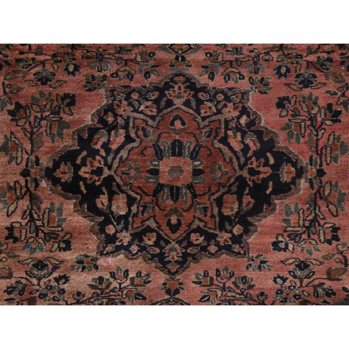 3'5"X4'9" Blush Red Antique Zoroastrian Saroogh Pure Wool Hand Knotted Rug