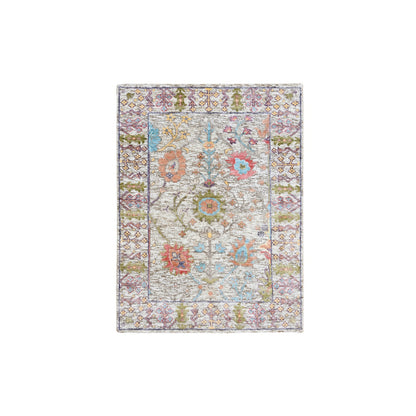 2'3"X3'2" Beige Silk With Textured Wool Hand Knotted Oriental Mat Rug