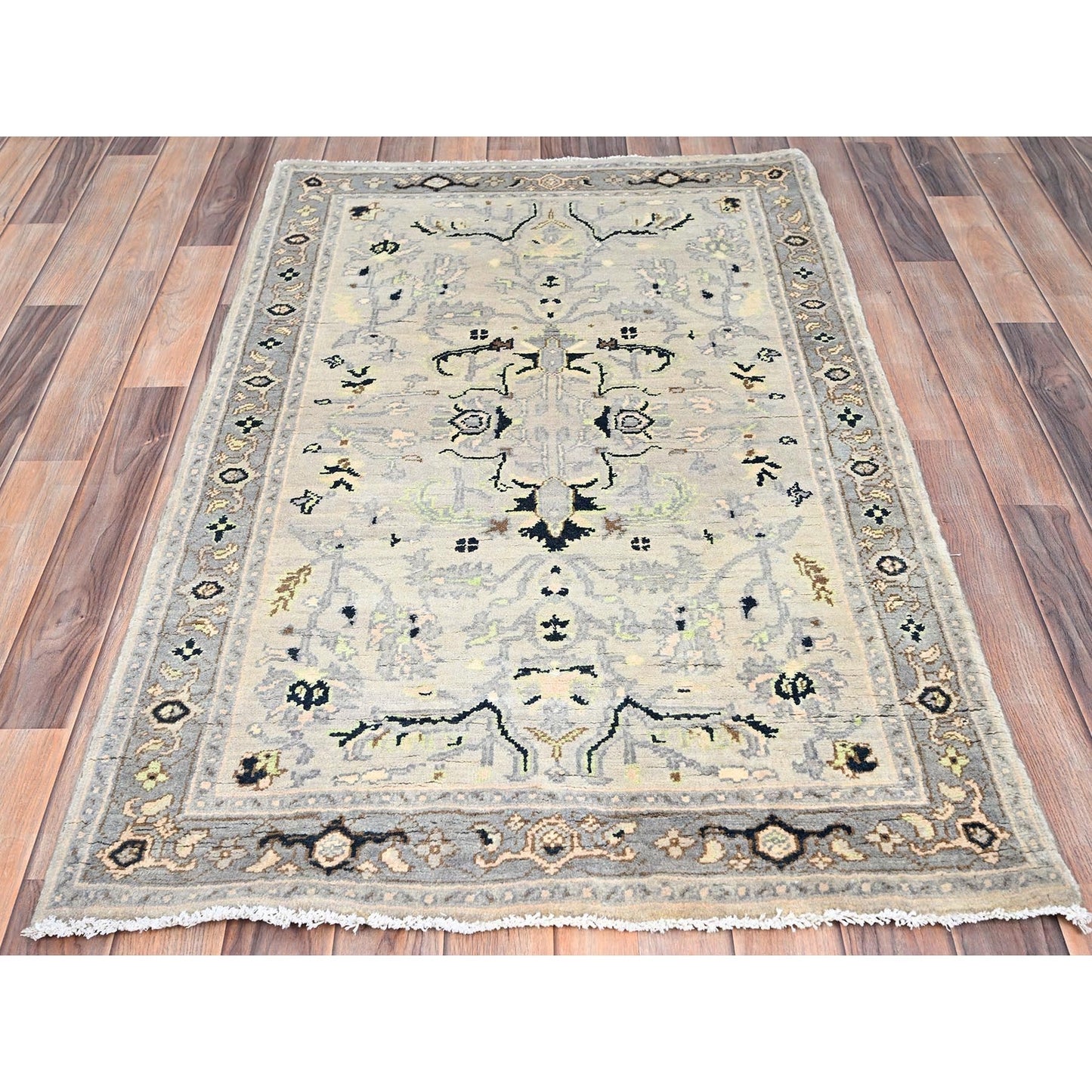 3'1"X4'10" Marian Blue Seeripe Heris Design Natural Wool Hand Knotted Rug