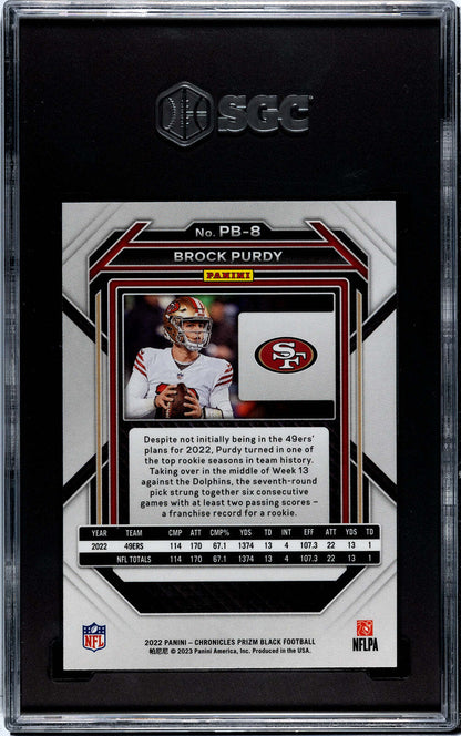 Brock Purdy 2022 Panini Prizm Black Rookie Card #Pb8 Sgc 9.5